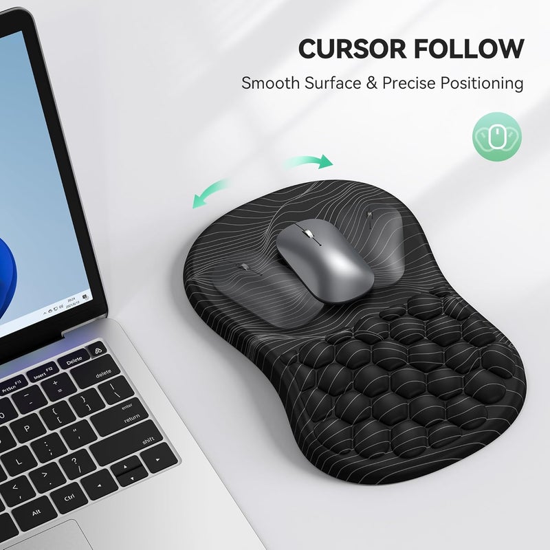 TECKNET Ergonomic Mouse Pad with Wrist Rest, Soft Mousepad with Massage Design, Memory Foam and Non-Slip PU Base for Pain Relief, Gaming Mouse Pad for Desk, Home, Office, 12x8 Inches, Black White - Image 5